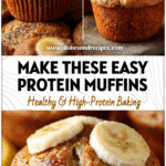 Freshly baked Easy High Protein Muffins with sliced banana topping, ideal for Healthy Snacks High In Protein mornings.